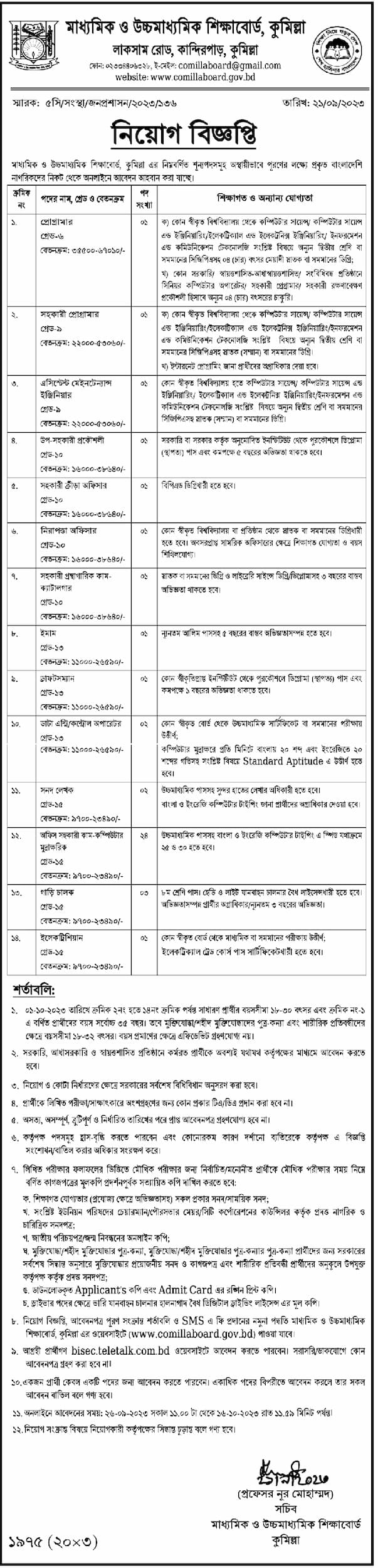 মাধ্যমিক ও উচ্চ মাধ্যমিক শিক্ষা বোর্ড নিয়োগ বিজ্ঞপ্তি ২০২৩