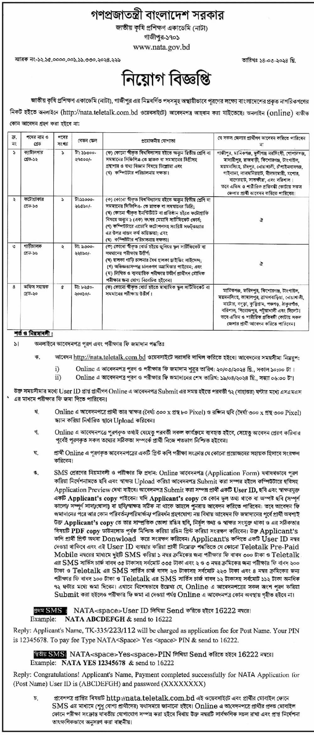 জাতীয় কৃষি প্রশিক্ষণ একাডেমি (নাটা) নিয়োগ বিজ্ঞপ্তি ২০২৪